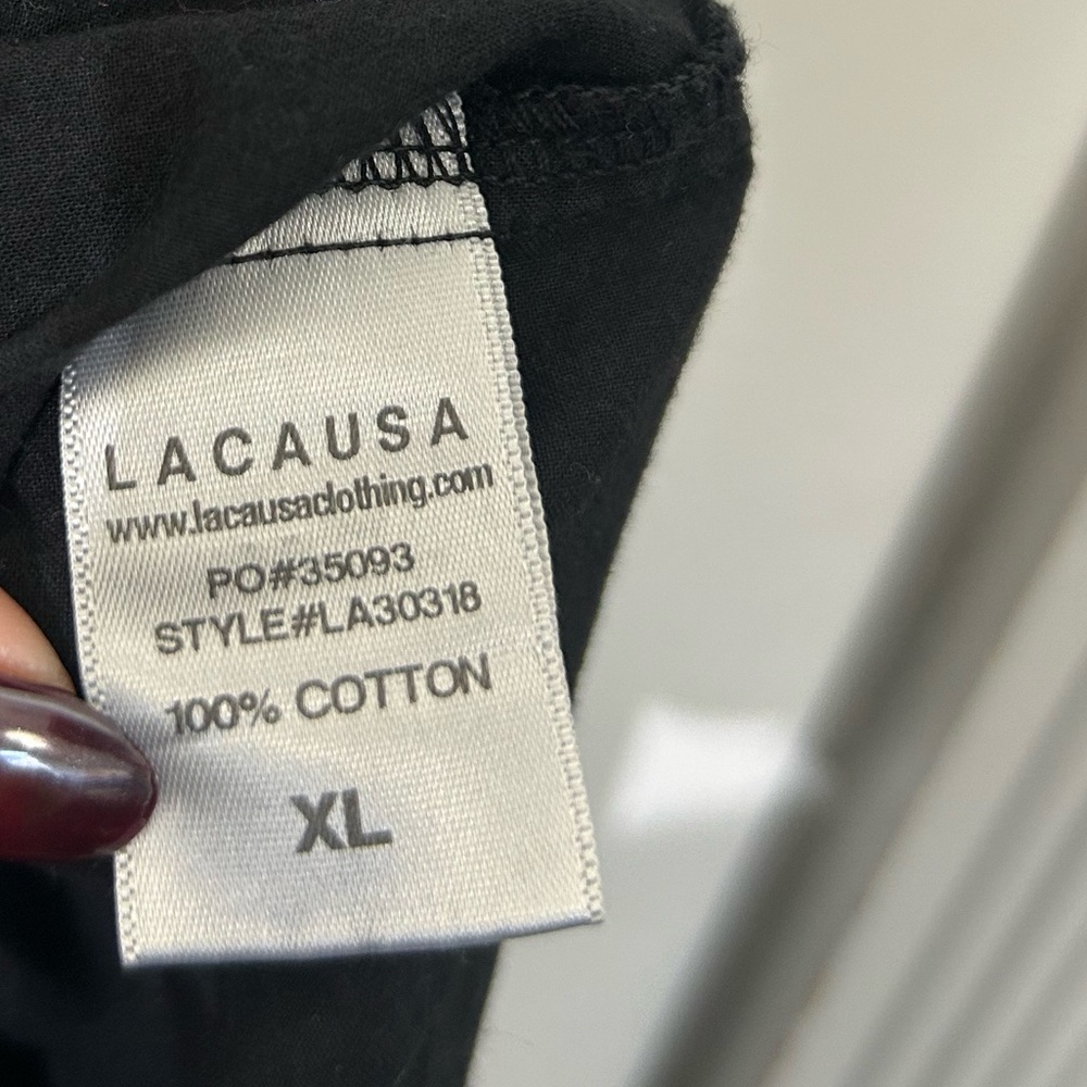 LACAUSA 100% Cotton Black Midi Dress Size XL boho laggenlook chic cottage retro - Picture 15 of 15